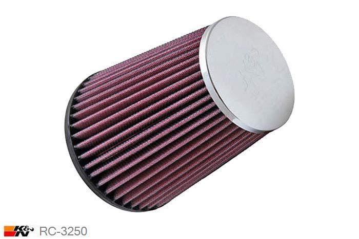 79mm aansluitdiameter, RC-3250, K&N Luchtfilter Universeel, Conisch, Lengte filter 152mm, Buitendiameter onder 127mm, Buitendiameter kap 89mm, Chroom kap, Lengte flens 19mm, 0 mm