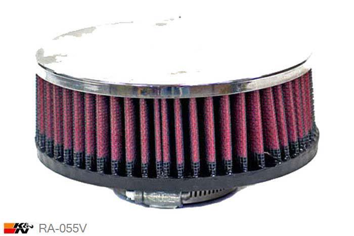52mm aansluitdiameter, RA-055V, K&N Luchtfilter Universeel, Cilindrisch, Lengte filter 51mm, Buitendiameter onder 140mm, Buitendiameter kap 140mm, Chroom kap, Lengte flens 22mm, 0 mm