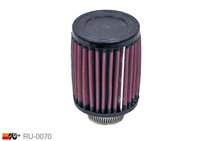 32mm aansluitdiameter, RU-0070, K&N Luchtfilter Universeel, Cilindrisch, Lengte filter 102mm, Buitendiameter onder 76mm, Buitendiameter kap 76mm, Rubber kap, Lengte flens 16mm, 0 mm