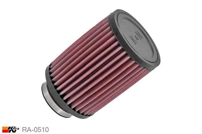 52mm aansluitdiameter, RA-0510, K&N Luchtfilter Universeel, Cilindrisch, Lengte filter 127mm, Buitendiameter onder 89mm, Buitendiameter kap 89mm, Rubber kap, Lengte flens 22mm, 0 mm