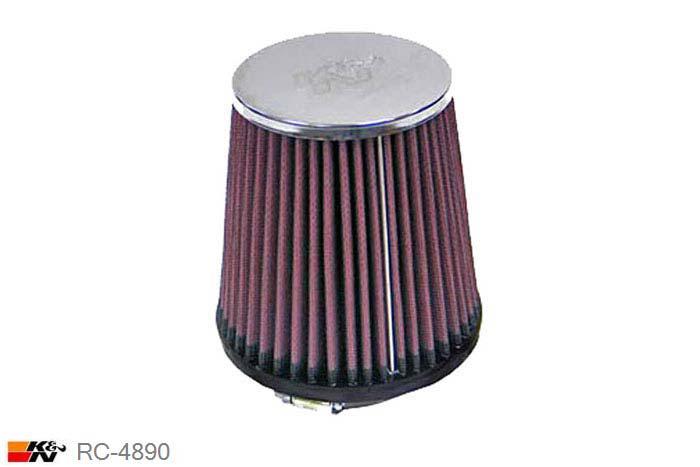 54mm aansluitdiameter, RC-4890, K&N Luchtfilter Universeel, Conisch, Lengte filter 121mm, Buitendiameter onder 114mm, Buitendiameter kap 89mm, Chroom kap, Lengte flens 21mm, 0 mm
