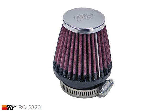 46mm aansluitdiameter, RC-2320, K&N Luchtfilter Universeel, Conisch, Lengte filter 76mm, Buitendiameter onder 76mm, Buitendiameter kap 51mm, Chroom kap, Lengte flens 16mm, 0 mm