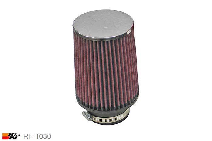 76mm aansluitdiameter, RF-1030, K&N Luchtfilter Universeel, Conisch, Lengte filter 165mm, Buitendiameter onder 127mm, Buitendiameter kap 114mm, Chroom kap, Lengte flens 46mm, 0 mm