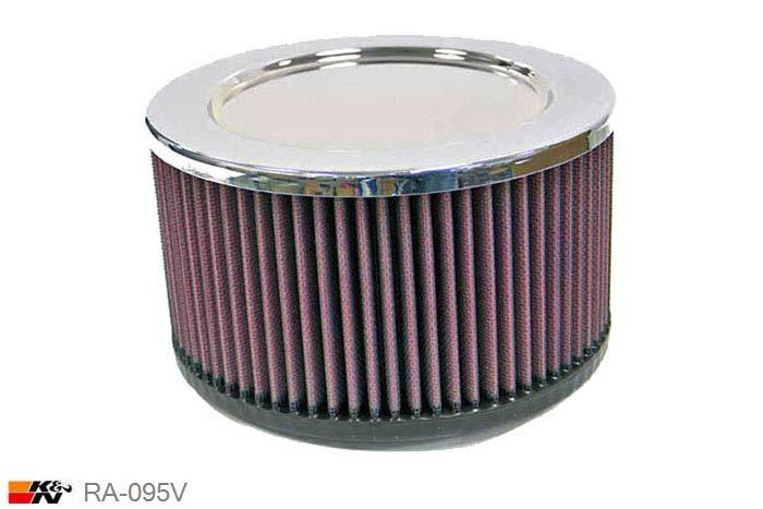 78mm aansluitdiameter, RA-095V, K&N Luchtfilter Universeel, Cilindrisch, Lengte filter 76mm, Buitendiameter onder 178mm, Buitendiameter kap 178mm, Chroom kap, Lengte flens 16mm, 0 mm