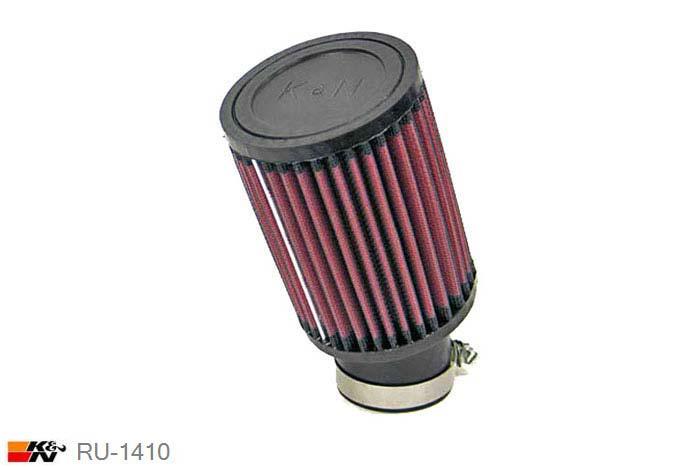 49mm aansluitdiameter, RU-1410, K&N Luchtfilter Universeel, Cilindrisch, Lengte filter 127mm, Buitendiameter onder 89mm, Buitendiameter kap 89mm, Rubber kap, Lengte flens 51mm, 20 graden hoek, 0 mm