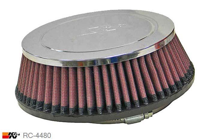 103mm aansluitdiameter, RC-4480, K&N Luchtfilter Universeel, Conisch, Lengte filter 56mm, Buitendiameter onder 175mm, Buitendiameter kap 149mm, Chroom kap, Lengte flens 19mm, 12 mm