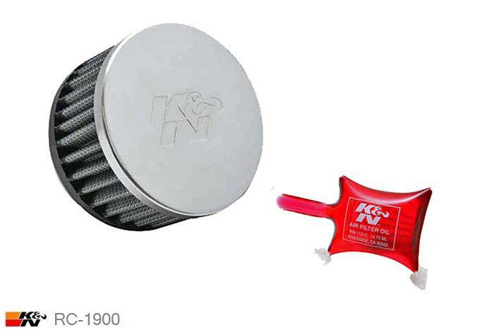 57mm aansluitdiameter, RC-1900, K&N Luchtfilter Universeel, Cilindrisch, Lengte filter 51mm, Buitendiameter onder 89mm, Buitendiameter kap 89mm, Chroom kap, Lengte flens 16mm, 0 mm