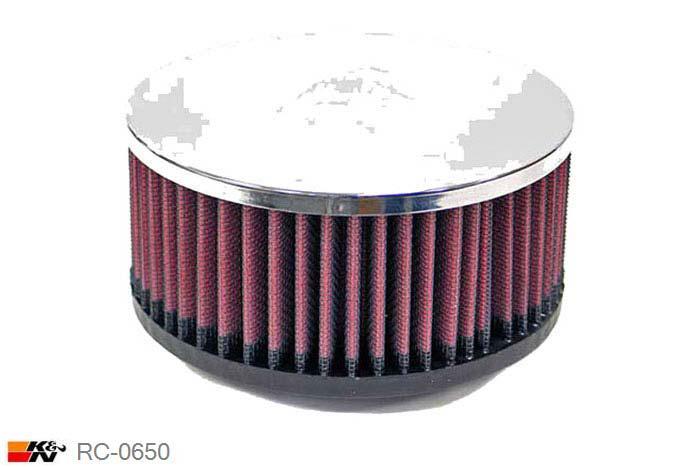 57mm aansluitdiameter, RC-0650, K&N Luchtfilter Universeel, Cilindrisch, Lengte filter 64mm, Buitendiameter onder 140mm, Buitendiameter kap 140mm, Chroom kap, Lengte flens 16mm, 21 mm
