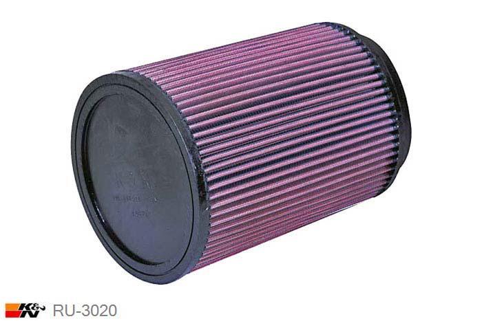 127mm aansluitdiameter, RU-3020, K&N Luchtfilter Universeel, Cilindrisch, Lengte filter 229mm, Buitendiameter onder 165mm, Buitendiameter kap 165mm, Rubber kap, Lengte flens 25mm, 0 mm
