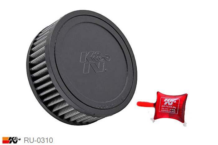 43mm aansluitdiameter, RU-0310, K&N Luchtfilter Universeel, Cilindrisch, Lengte filter 51mm, Buitendiameter onder 133mm, Buitendiameter kap 133mm, Rubber kap, Lengte flens 16mm, 19 mm
