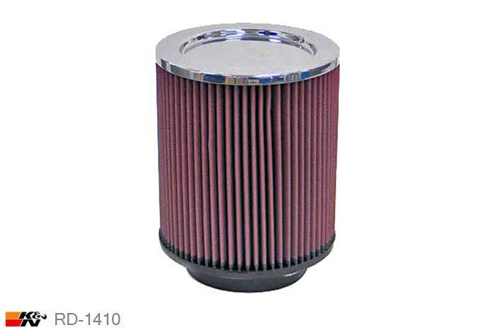 102mm aansluitdiameter, RD-1410, K&N Luchtfilter Universeel, Cilindrisch, Lengte filter 203mm, Buitendiameter onder 178mm, Buitendiameter kap 178mm, Chroom kap, Lengte flens 16mm, 0 mm