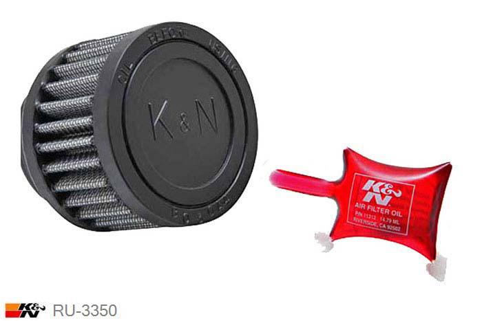 48mm aansluitdiameter, RU-3350, K&N Luchtfilter Universeel, Cilindrisch, Lengte filter 51mm, Buitendiameter onder 76mm, Buitendiameter kap 76mm, Rubber kap, Lengte flens 16mm, 0 mm