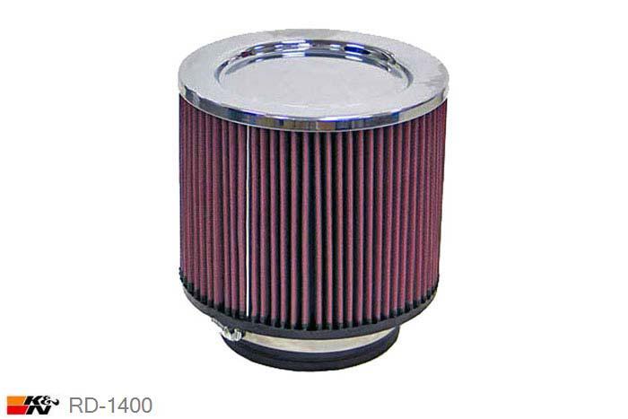 102mm aansluitdiameter, RD-1400, K&N Luchtfilter Universeel, Cilindrisch, Lengte filter 152mm, Buitendiameter onder 178mm, Buitendiameter kap 178mm, Chroom kap, Lengte flens 16mm, 0 mm
