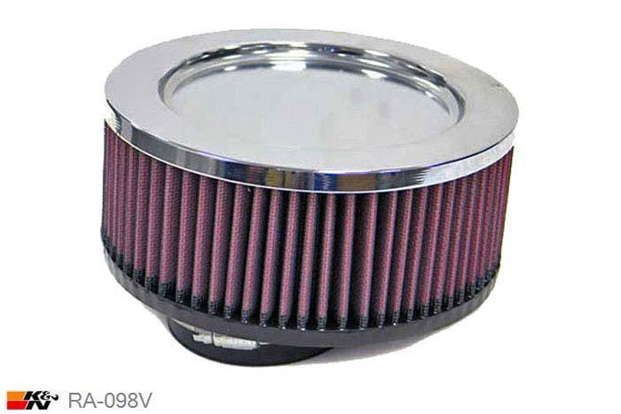 76mm aansluitdiameter, RA-098V, K&N Luchtfilter Universeel, Cilindrisch, Lengte filter 76mm, Buitendiameter onder 178mm, Buitendiameter kap 178mm, Chroom kap, Lengte flens 16mm, 22 mm