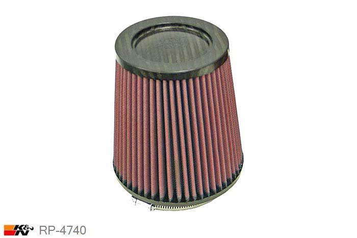 114mm aansluitdiameter, RP-4740, K&N Luchtfilter Universeel, Conisch, Lengte filter 152mm, Buitendiameter onder 149mm, Buitendiameter kap 114mm, Carbon-fiber kap, Lengte flens 16mm, 0 mm
