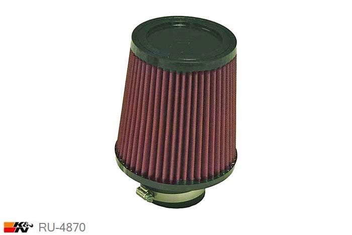 70mm aansluitdiameter, RU-4870, K&N Luchtfilter Universeel, Conisch, Lengte filter 165mm, Buitendiameter onder 152mm, Buitendiameter kap 127mm, Rubber kap, Lengte flens 51mm, 0 mm