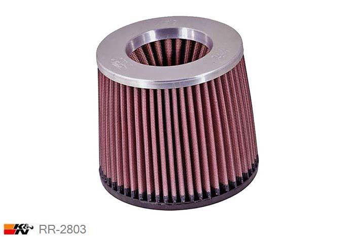 70mm aansluitdiameter, RR-2803, K&N Luchtfilter Universeel, Conisch, Lengte filter 127mm, Buitendiameter onder 149mm, Buitendiameter kap 133mm, Power Top gepolijst, Lengte flens 19mm, 0 mm