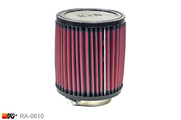 65mm aansluitdiameter, RA-0610, K&N Luchtfilter Universeel, Cilindrisch, Lengte filter 127mm, Buitendiameter onder 114mm, Buitendiameter kap 114mm, Rubber kap, Lengte flens 19mm, 0 mm