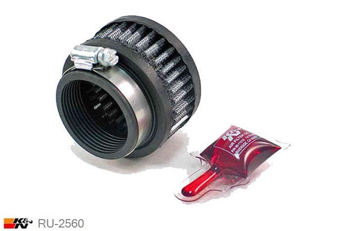 48mm aansluitdiameter, RU-2560, K&N Luchtfilter Universeel, Cilindrisch, Lengte filter 38mm, Buitendiameter onder 76mm, Buitendiameter kap 76mm, Rubber kap, Lengte flens 16mm, 0 mm