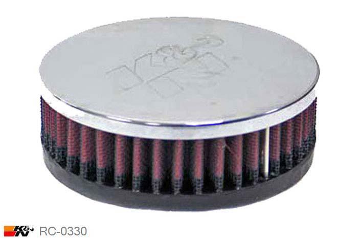 44mm aansluitdiameter, RC-0330, K&N Luchtfilter Universeel, Cilindrisch, Lengte filter 38mm, Buitendiameter onder 114mm, Buitendiameter kap 114mm, Chroom kap, Lengte flens 16mm, 14 mm