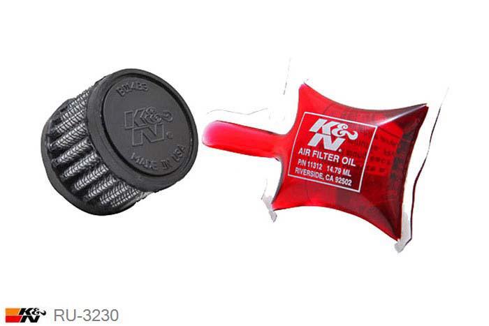 16mm aansluitdiameter, RU-3230, K&N Luchtfilter Universeel, Cilindrisch, Lengte filter 29mm, Buitendiameter onder 35mm, Buitendiameter kap 35mm, Rubber kap, Lengte flens 10mm, 0 mm