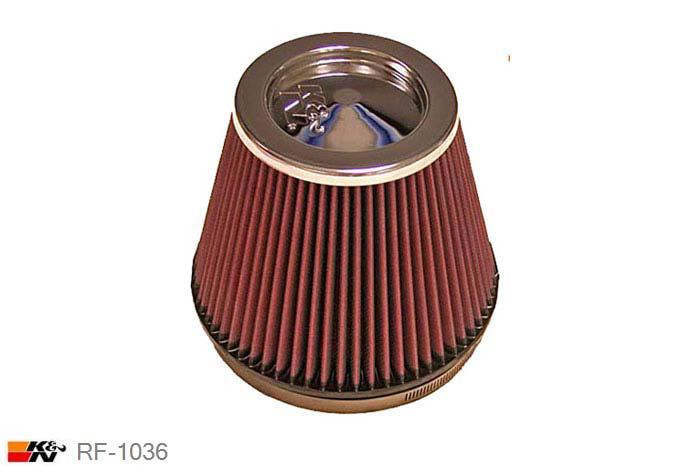 152mm aansluitdiameter, RF-1036, K&N Luchtfilter Universeel, Conisch, Lengte filter 152mm, Buitendiameter onder 191mm, Buitendiameter kap 127mm, Chroom kap, Lengte flens 25mm, 0 mm