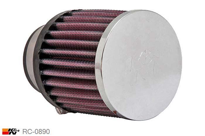 46mm aansluitdiameter, RC-0890, K&N Luchtfilter Universeel, Cilindrisch, Lengte filter 76mm, Buitendiameter onder 76mm, Buitendiameter kap 76mm, Chroom kap, Lengte flens 16mm, 0 mm