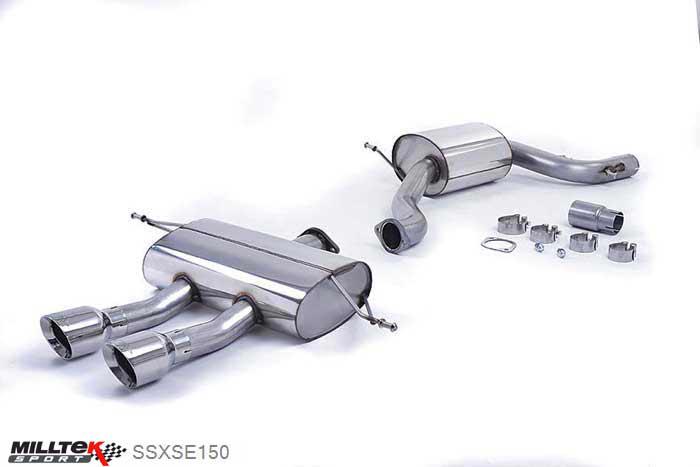 SSXSE150, Seat Leon Cupra R 2.0 TSI 265PS 2010-2012 Milltek, Cat-back system, Resonated (quieter). Requires SEAT Sport rear valance if fitting to non-Cupra R model (VAG part number: 1P0 071 061 A) Dual GT100 Polished, 3 inch, 76,2mm