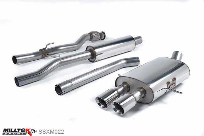 SSXM022, Mini Mk2 (R58) Cooper S Coupe 2011- Milltek, Cat-back system, Twin Round Tailpipes. Fits vehicles with John Cooper Works body kit Twin 80mm GT80 Polished, 2,5 inch, 63,5mm