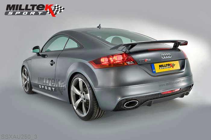 SSXAU250, Audi TT Mk2 TT RS Coupe 2.5-litre TFSI quattro 2009-2014 Milltek, Turbo-back system including Hi-Flow Sports Cat, 3-inch Race System. Custom ECU tuning required. Uses OE Tips and includes Active Exhaust Valve (works with Sport button to release extra sound when required) , 3 inch, 76,2mm