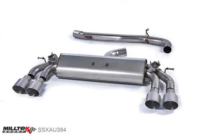 SSXAU394, Audi S/RS S3 2.0 TFSI quattro 3-Door 8V 2013- Milltek, Cat-back system, Non-resonated (louder). Quad Round Titanium Tips Quad 100mm GT100 Titanium, 3 inch, 76,2mm
