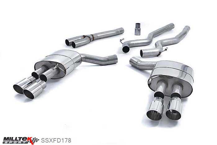SSXFD178, Ford Mustang 2.3 EcoBoost (Fastback) 2015- Milltek, Cat-back system, Quad Outlet Non Resonated with GT-90 Polished Trims (requires Roush Performance Rear Valance) Quad 90mm GT90 Polished, 2,76 inch, 70mm