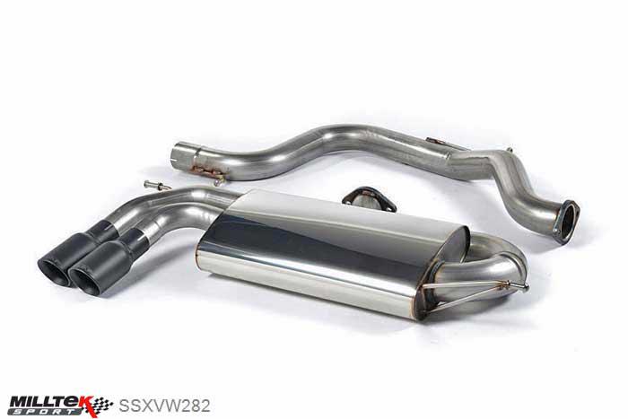 SSXVW282, VW Golf Mk5 GTi Edition 30 2.0T FSi 230PS 2006-2009 Milltek, Cat-back system, 3-inch Race System. Non-resonated (louder). Cerakote Black Tips Twin 80mm GT80 Cerakote Black, 3 inch, 76,2mm