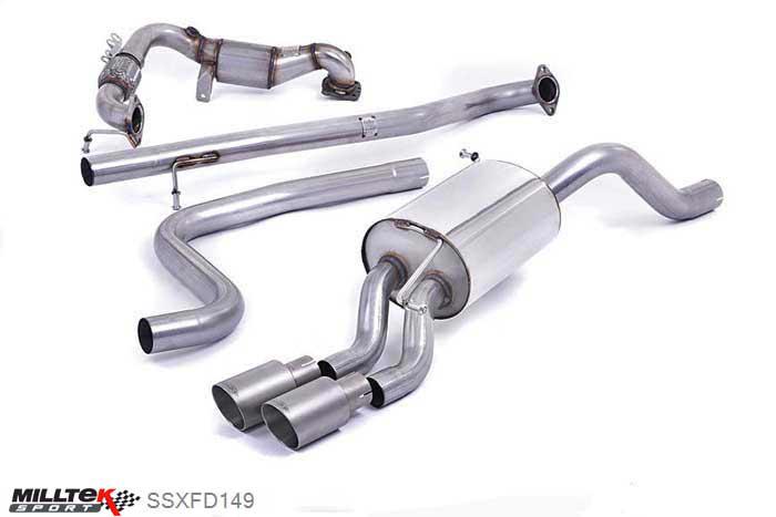 SSXFD149, Ford Fiesta 1.0T EcoBoost (100/125/140PS) 2013- Milltek, Turbo-back system including Hi-Flow Sports Cat, Non-resonated (louder). Titanium Tips. Requires a Stage 2 ECU remap. Requires Fiesta Zetec S rear valance (part number 1833264) available from your local Ford dealer Twin 80mm GT80 Titanium, 2,37 inch, 60,3mm