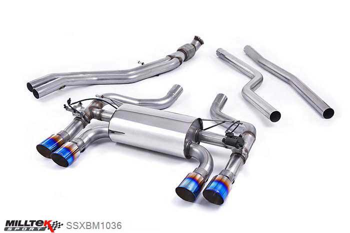 SSXBM1036, BMW 2 Series F87 M2 Coupe 2016- Milltek, Cat-back system, Hollowtek Twin Valved system with Burnt Titanium GT-90 Trims - EC Approval Coming Soon. 90.00 GT, N/A inch, N/Amm