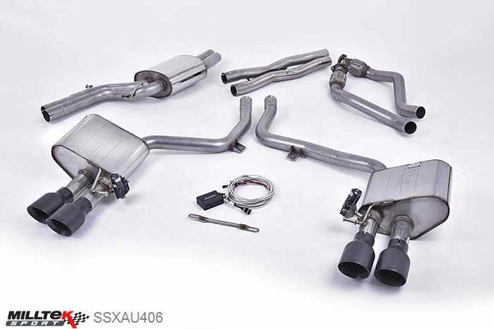 SSXAU406, Audi S/RS S5 Sportback 3.0 TFSI B8.5 2012- Milltek, Cat-back system, ValveSonic Electronic Valved System. Black Velvet Tips Quad 100mm GT100 Cerakote Black, 2,37 inch, 60,3mm