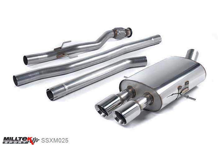 SSXM025, Mini Mk2 (R58) Cooper S Coupe 2011- Milltek, Cat-back system, Non-resonated (louder). Twin Round Tailpipes. Also fits vehicles with John Cooper Works body kit Twin 80mm GT80 Polished, 2,5 inch, 63,5mm