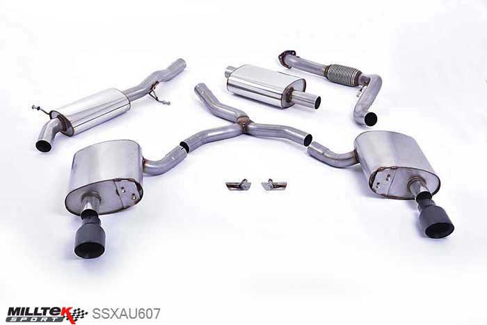 SSXAU607, Audi A4 2.0 TFSI B9 Quattro Saloon 2016- Milltek, Cat-back system, Resonated (quieter) with Dual GT-100 Cerakote Black Trims - EC Approval Coming Soon Dual GT100 Cerakote Black, N/A inch, N/Amm