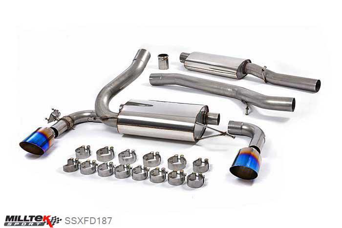 SSXFD187, Ford Focus Mk3 RS 2.3-litre EcoBoost 4wd 5-Door Hatchback 2016- Milltek, Cat-back system, Resonated with Burnt Titanium GT-115 Trims Dual GT115 Burnt Titanium, 3 inch, 76,2mm