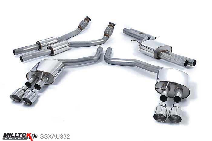 SSXAU332, Audi S/RS S6 4.0 TFSI C7 quattro 2012- Milltek, Cat-back system, Resonated (quieter) with Polished tips Quad 100mm GT100 Polished, 2,76 inch, 70mm