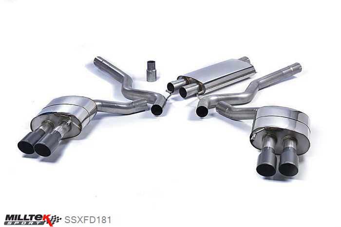SSXFD181, Ford Mustang 2.3 EcoBoost (Fastback) 2015- Milltek, Cat-back system, Quad Outlet Resonated with GT-90 Cerakote BlackTrims (requires Roush Performance Rear Valance) Quad 90mm GT90 Cerakote Black, 2,76 inch, 70mm