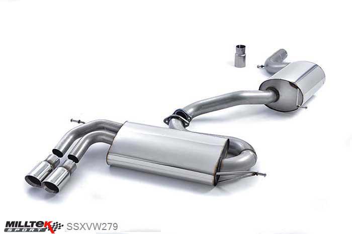 SSXVW279, VW Golf Mk5 GTi 2.0T FSI 2004-2009 Milltek, Cat-back system, 3-inch Race System. Resonated (quieter). Polished Tips Twin 80mm GT80 Polished, 3 inch, 76,2mm