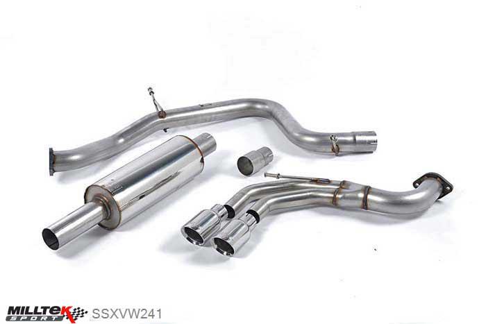 SSXVW241, VW Golf MK7 GTD 2.0 TDI 185PS 2013- Milltek, Cat-back system, Resonated (quieter). Polished Tips. EC-Approved Twin 80mm GT80 Polished, 3 inch, 76,2mm