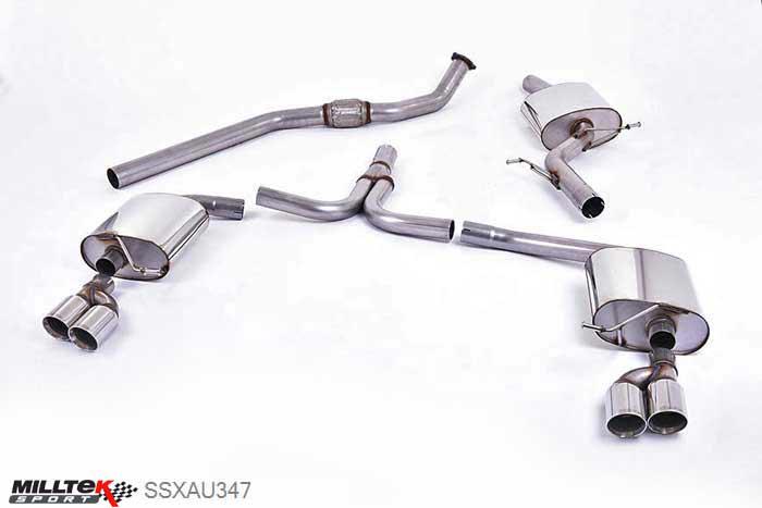 SSXAU347, Audi A5 Sportback 2.0 TFSI 2WD and quattro Multitronic / S tronic 2009-2012 Milltek, Cat-back system, For Asian market extended wheelbase A5 model. Quad-outlet Twin 80mm GT80 Polished, 2,76 inch, 70mm