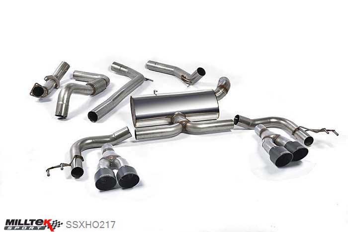 SSXHO217, Honda Civic Type R FK2 Turbocharged 2.0 litre i-VTEC (RHD models only) 2015- Milltek, Cat-back system, Road+ System. Cerakote Black Tips. Quad 100mm GT100 Cerakote Black, 3 inch, 76,2mm