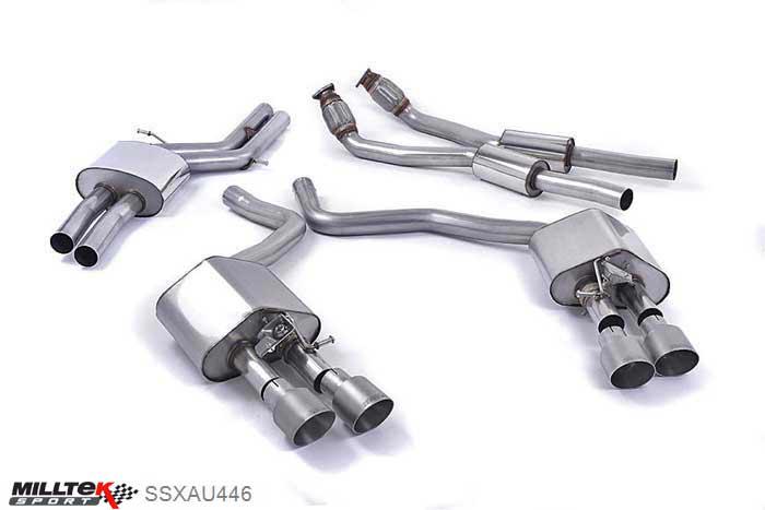 SSXAU446, Audi S/RS S7 Sportback 4.0 TFSI quattro S tronic 2012- Milltek, Cat-back system, Resonated (quieter) with Titanium tips. Some 2016 and later models have an updated valve location on one rear silencer meaning the wiring loom needs extending to accommodate. Quad 100mm GT100 Titanium, 2,76 inch, 70mm