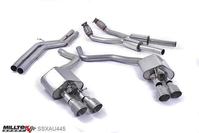 SSXAU445, Audi S/RS S6 4.0 TFSI C7 quattro 2012- Milltek, Cat-back system, Non-resonated (louder) with Titanium tips. Some 2016 and later models have an updated valve location on one rear silencer meaning the wiring loom needs extending to accommodate. Quad 100mm GT100 Titanium, 2,76 inch, 70mm