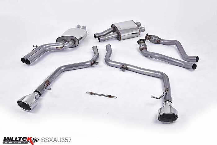 SSXAU357, Audi S/RS S5 Coupe and Cabriolet 3.0TFSI quattro S tronic B8 2009-2011 Milltek, Cat-back system, Race Version (not recommended for road use). Dual Polished Oval Tips 150 X 95mm Polished Oval, 2,37 inch, 60,3mm