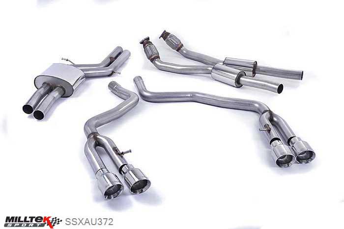 SSXAU372, Audi S/RS S7 Sportback 4.0 TFSI quattro S tronic 2012- Milltek, Cat-back system, Non-resonated (louder) with Polished tips Quad 100mm GT100 Polished, 2,76 inch, 70mm