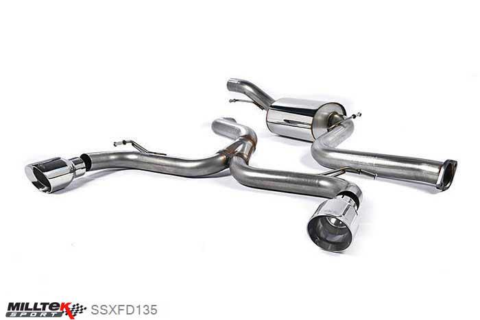 SSXFD135, Ford Focus Mk2 ST 225 2005-2010 Milltek, Cat-back system, 3-inch 'Race' System - Polished GT-100 Trims Dual GT100 Polished, 3 inch, 76,2mm
